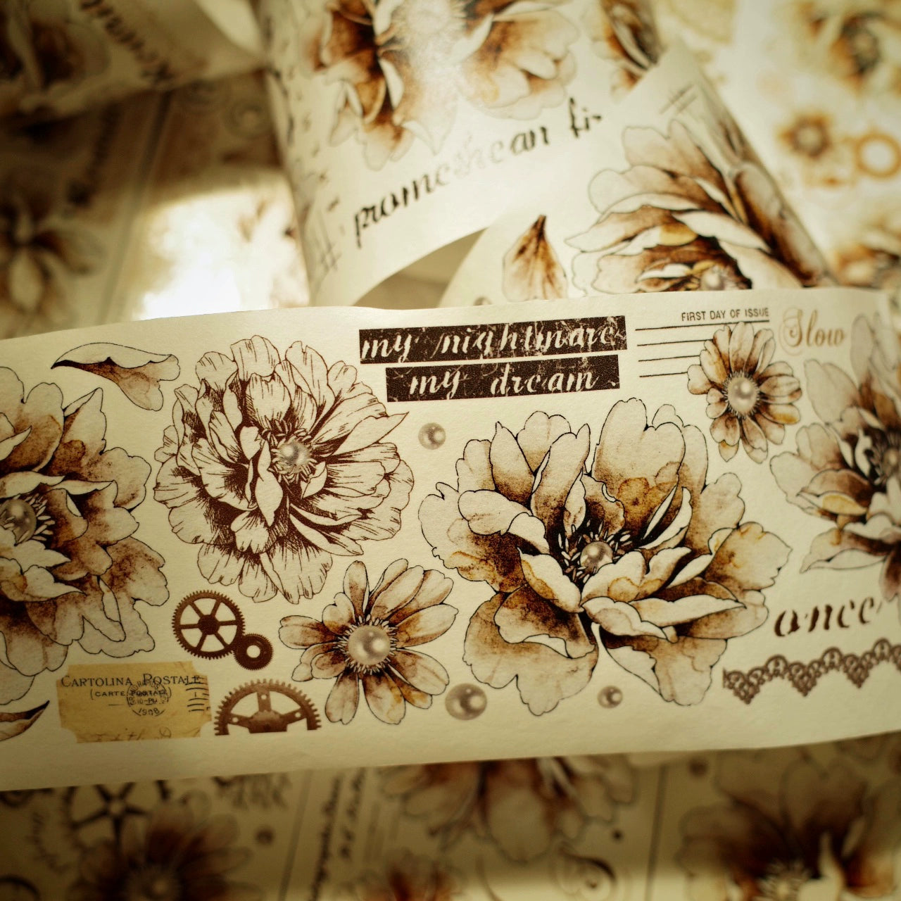 YiEr【Old Times】Orginal Design Washi/Pet Tape Light Retro Floral Stickers