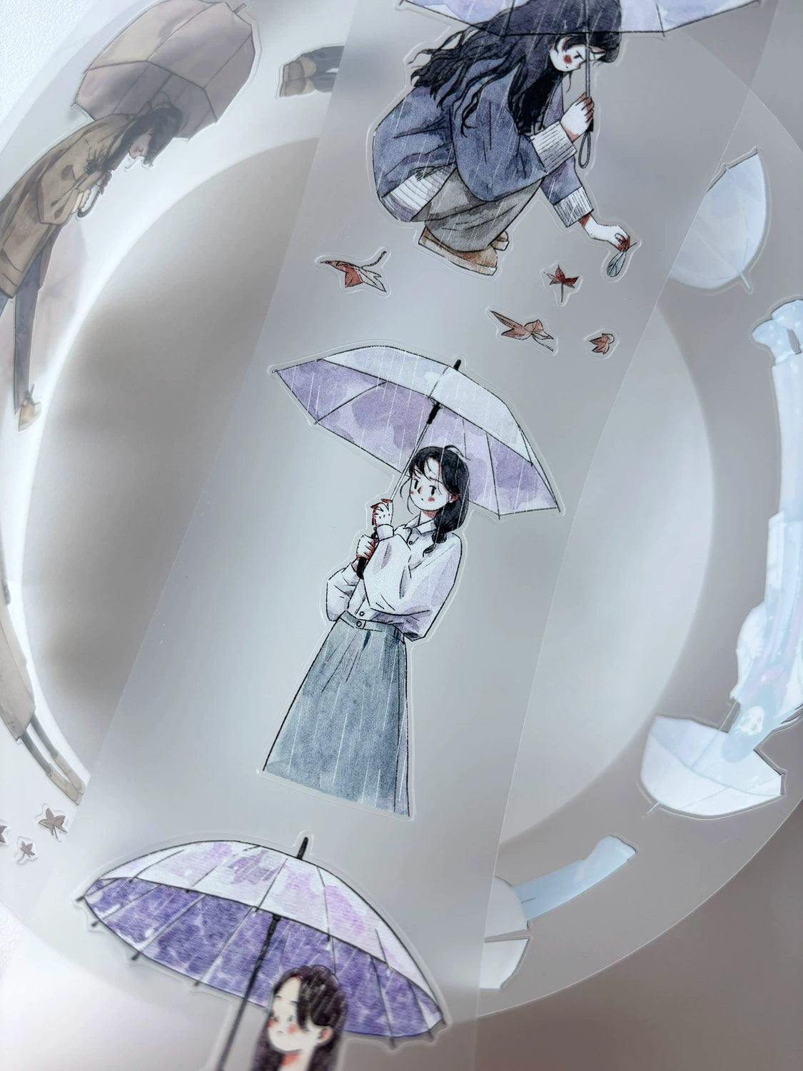 Kaixiaoxun Vol8 【Hold An Umbrella】 Pre-Cut Washi/Matte PET Tape for Scrapbook Supplies,Junk Journal Supplies