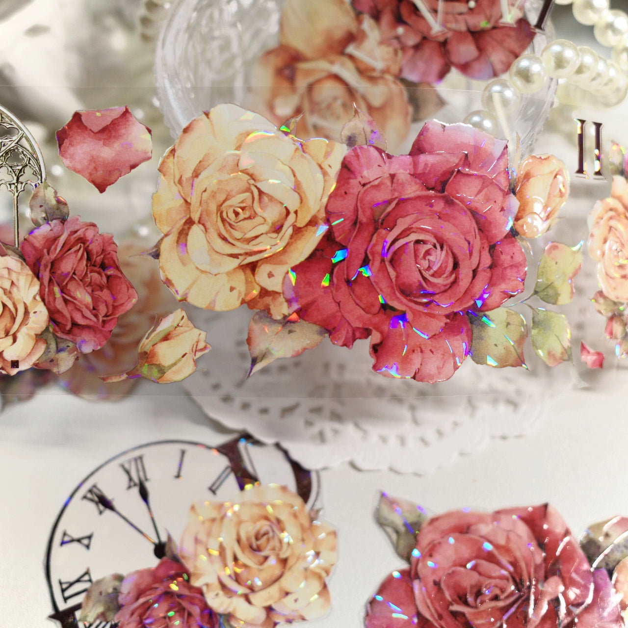 YiEr【Vintage Rose】Orginal Design Washi/Pet Tape Light Retro Floral Stickers