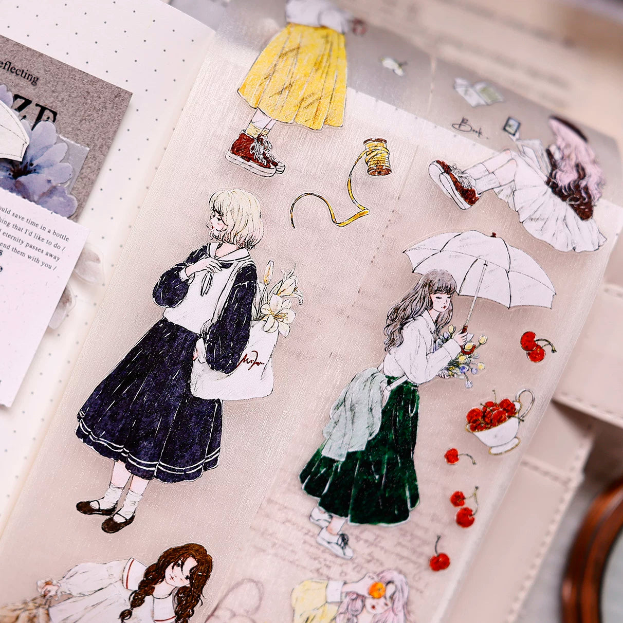 XiaoBaiJia Salt Series【Maiden Among the Flowers】Pre-cut Orginal Design Washi/Pet Tape Light Retro Stickers