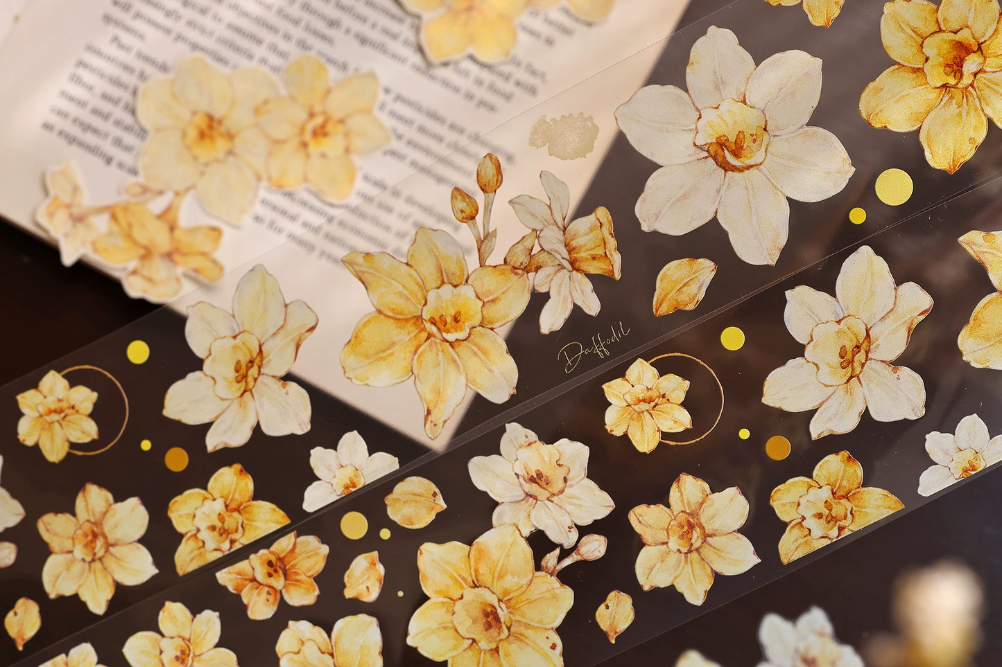 XiaoBaiJia【Narcissus】Light Retro Orange Yellow Big and Small Flowers Orginal Design Washi Pet Tape Landscaping Stickers