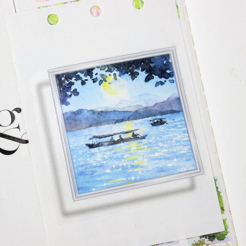 Moodtape【Traveler's Diary&White Gallery】Landscape Frame Original Design Washi/Pet Tape Stickers,for Scrapbook Supplies,Scrapbook Tape Stickers,Junk Journal Supplies