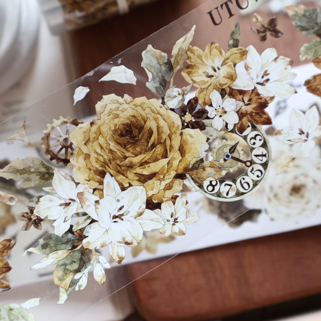 YiEr Vol13【Amber Flowing Light】Orginal Design Washi/Pet Floral Tape Light Retro Landscaping Stickers