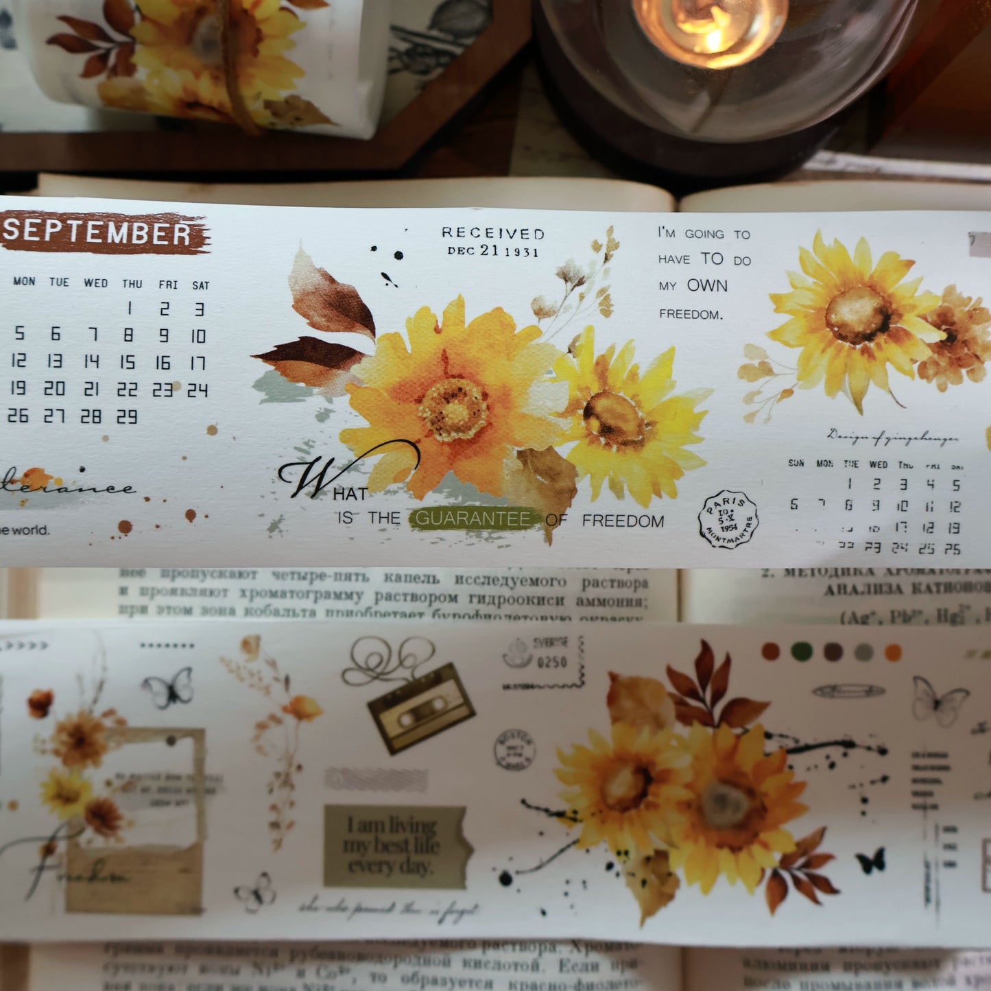 YiEr Vol13【Sunflower】Orginal Design Washi/Pet Floral Tape Light Retro Landscaping Stickers