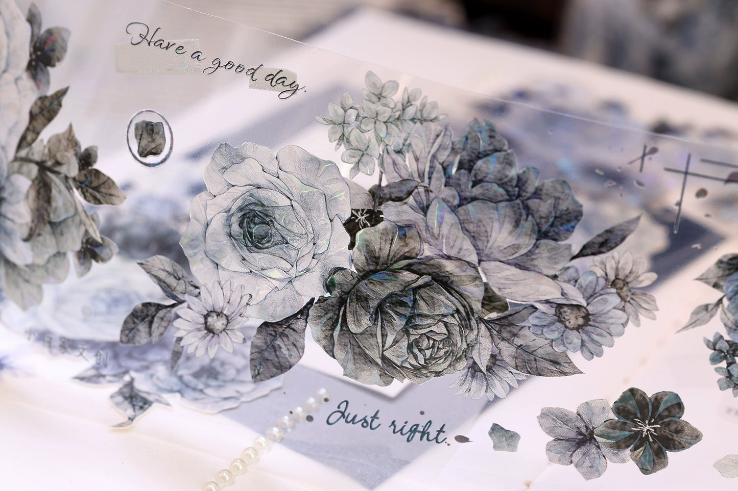 XiaoBaiJia【LanYan / Caramel Latte】Light Retro Flower Orginal Design Washi Pet Floral Tape Landscaping Stickers