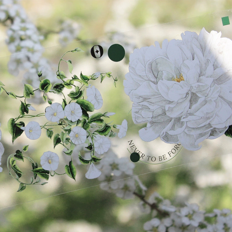 Moodtape【Tea White Camellia】Flower Landscap Original Design Washi/Pet Tape Stickers,for Scrapbook Supplies,Scrapbook Tape Stickers,Junk Journal Supplies