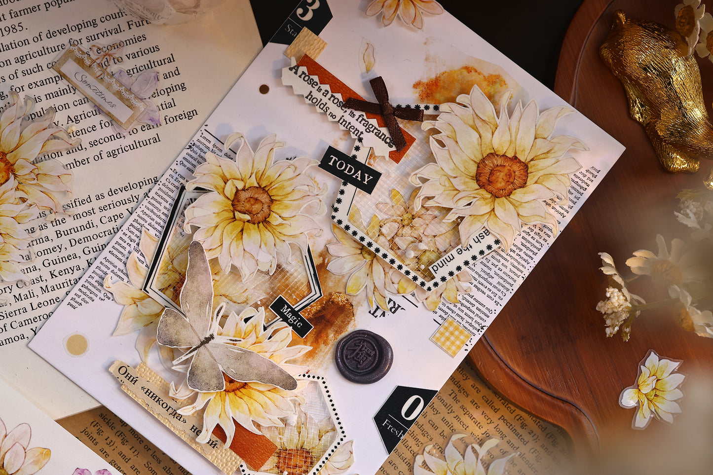 XiaoBaiJia【Franju】【 Floating Light Warm Orange】Orginal Design Washi/Pet Floral Tape Light Retro Landscaping Stickers
