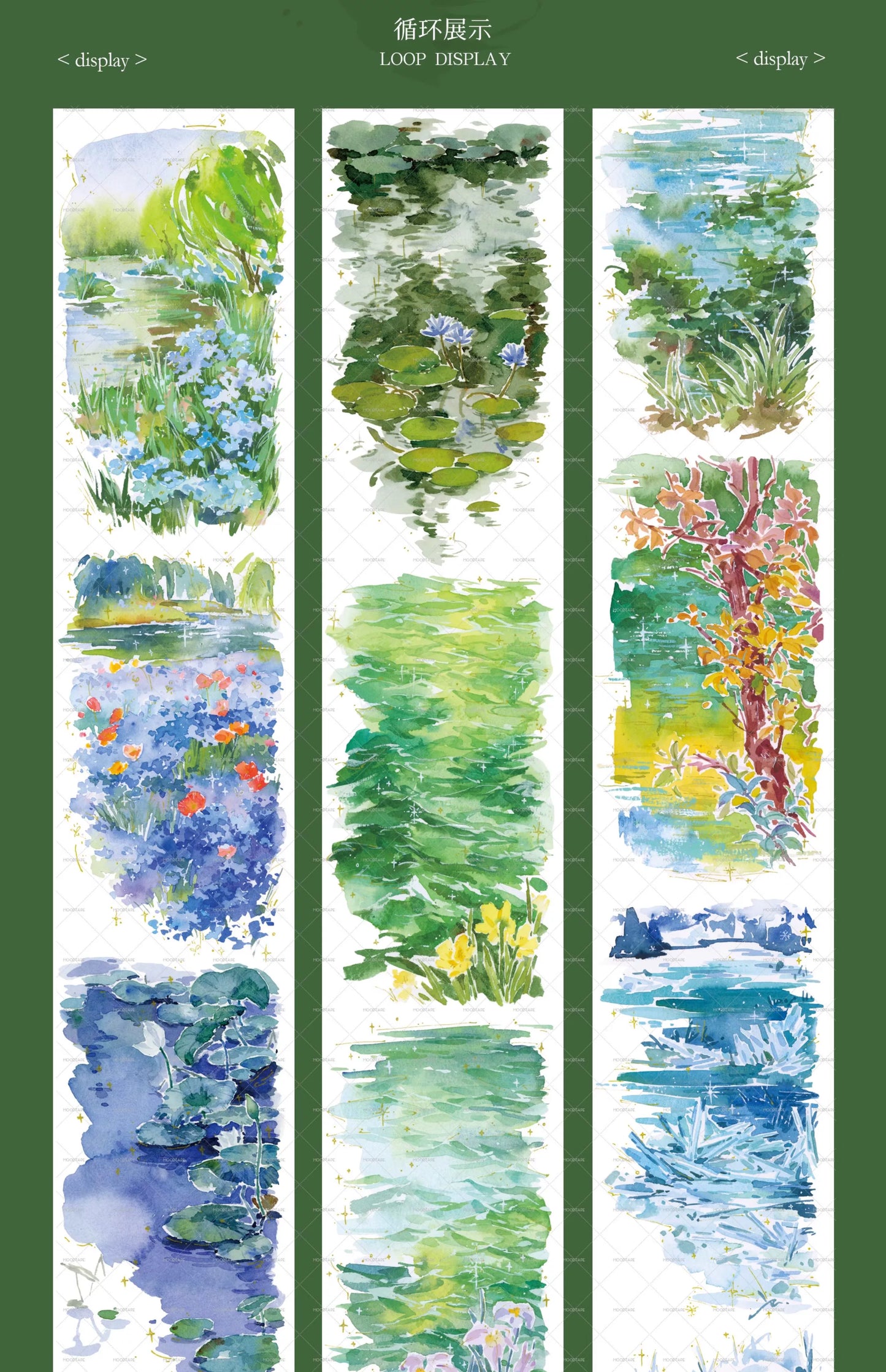 Moodtape【Yixi New Green】Grassland Landscap Original Design Washi/Pet Tape Stickers,for Scrapbook Supplies,Scrapbook Tape Stickers,Junk Journal Supplies
