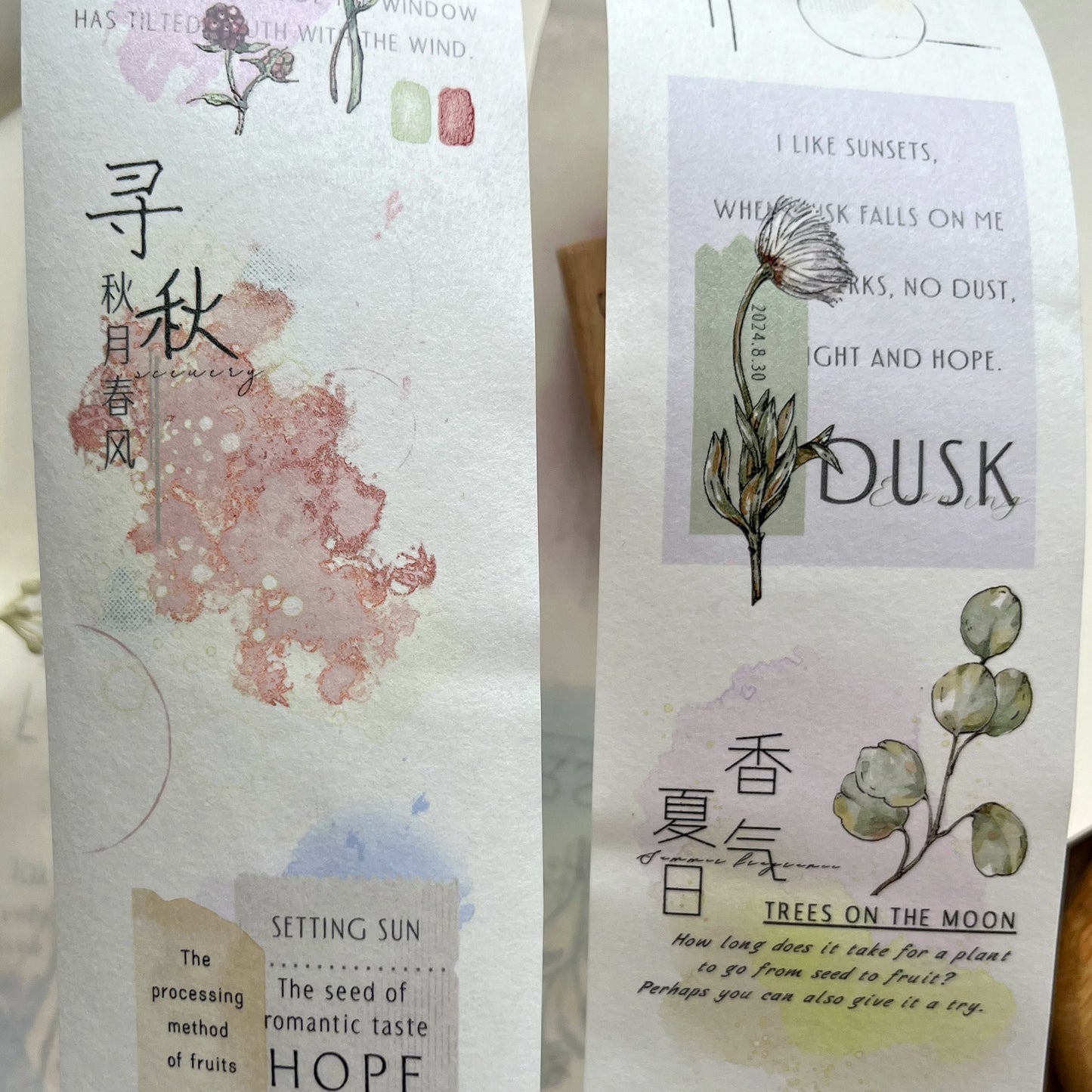 ZiYuanSu【Autumn Like A Dream】English Text Pre-cut Washi/PET Tape,for Scrapbook Supplies,Scrapbook Tape Stickers,Junk Journal Supplies