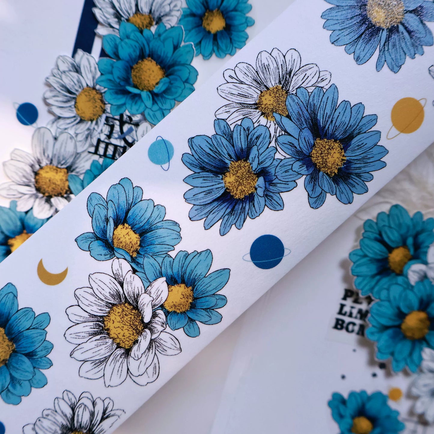 YiEr Vol14【Van Gogh Gardens】Blue Chrysanthemum Floral Washi Tape and PET Stickers