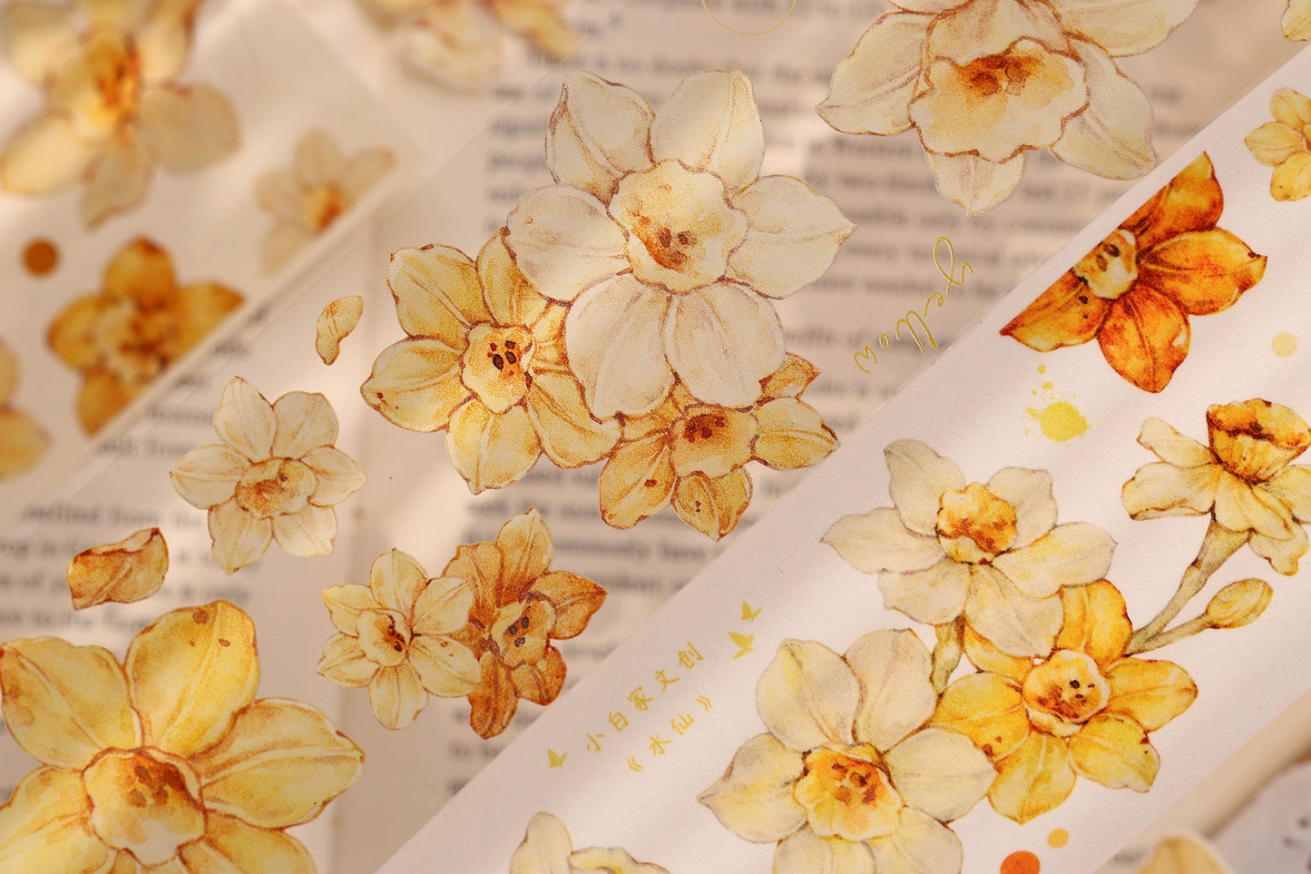 XiaoBaiJia【Narcissus】Light Retro Orange Yellow Big and Small Flowers Orginal Design Washi Pet Tape Landscaping Stickers
