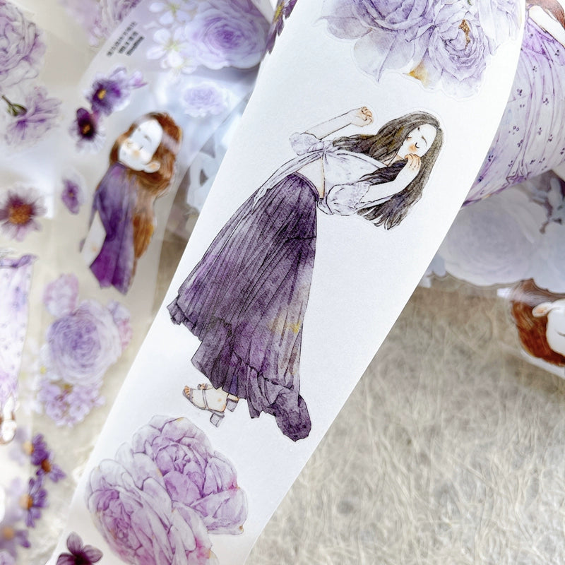 Seahorse Forest Vol6【A39#Twilight Purple】Original Design Pre-Cut Washi/PET Tape Stickers,for Scrapbook Supplies,Junk Journal Supplies