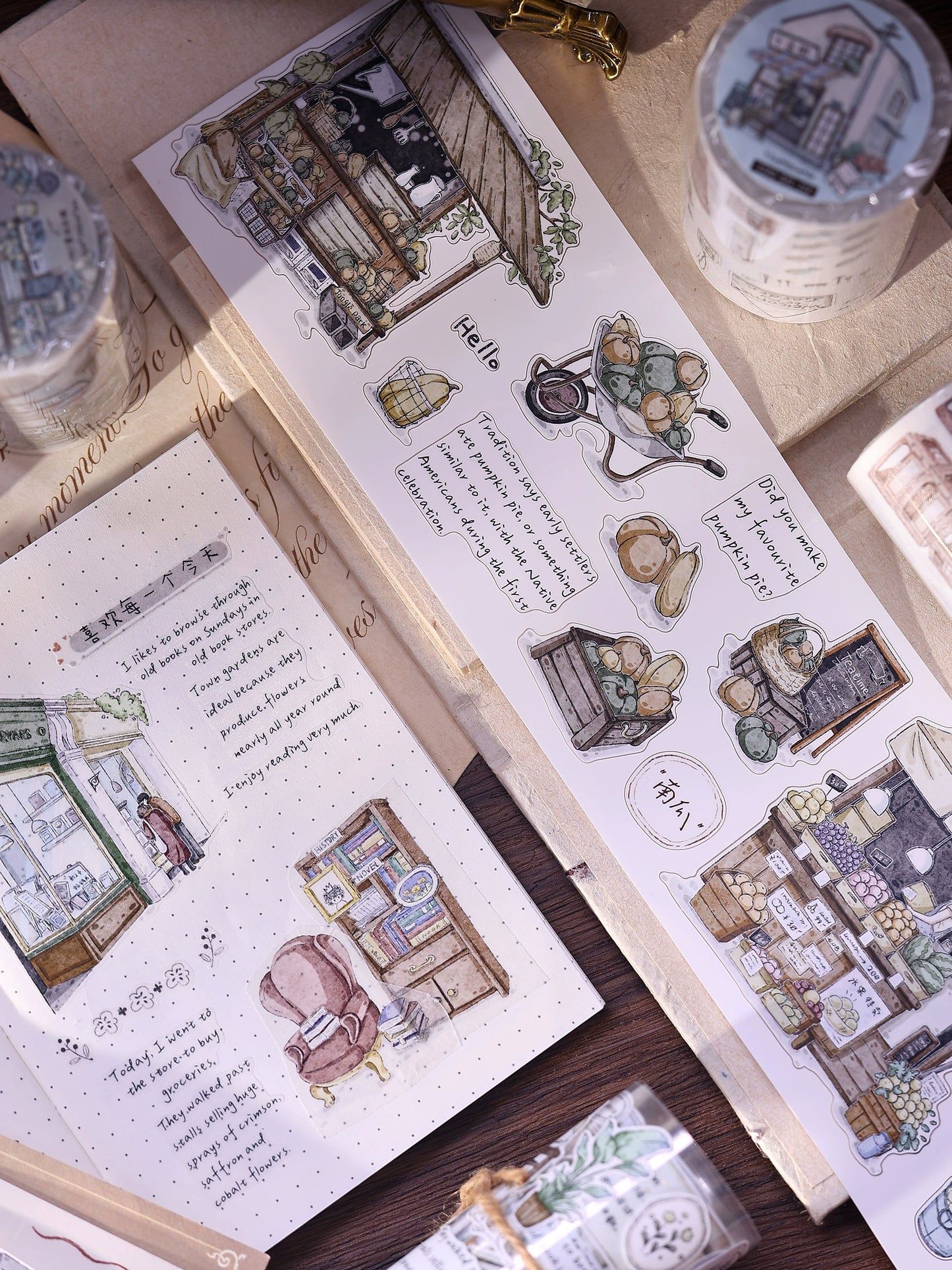 XiaoBaiJia Minimalist Style【Small Shops Street】Market Street,Orginal Design Washi Pet Tape Landscape Stickers