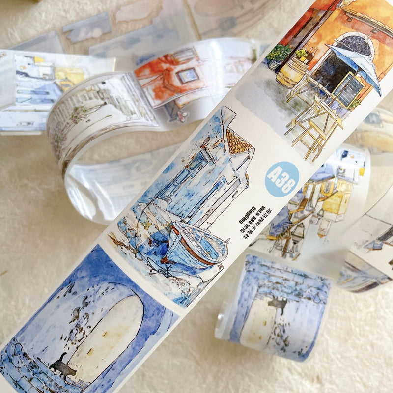 Seahorse Forest Vol6【A38#Corner】Cute Cat and House Scenery,Original Design Pre-Cut Washi/PET Tape Stickers,for Scrapbook Supplies,Junk Journal Supplies