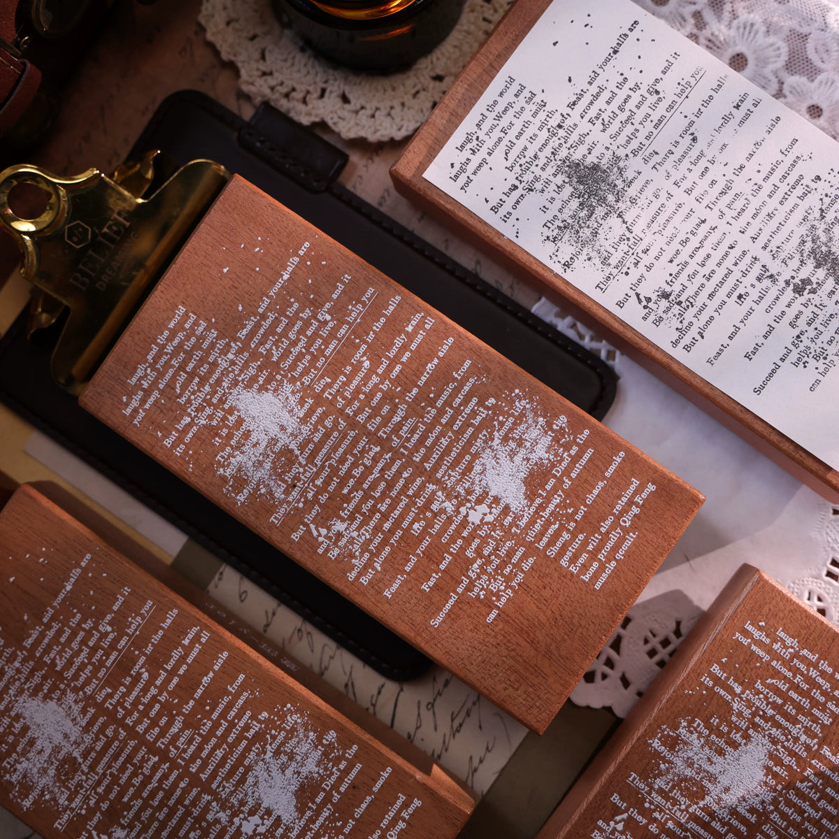 YiEr Vol18【Background English Stamp】Imported Maple Orange Rubber and Maple Wood Stamp