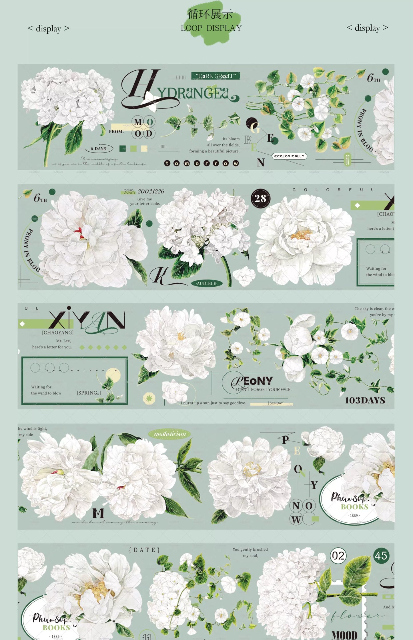 Moodtape【Tea White Camellia】Flower Landscap Original Design Washi/Pet Tape Stickers,for Scrapbook Supplies,Scrapbook Tape Stickers,Junk Journal Supplies