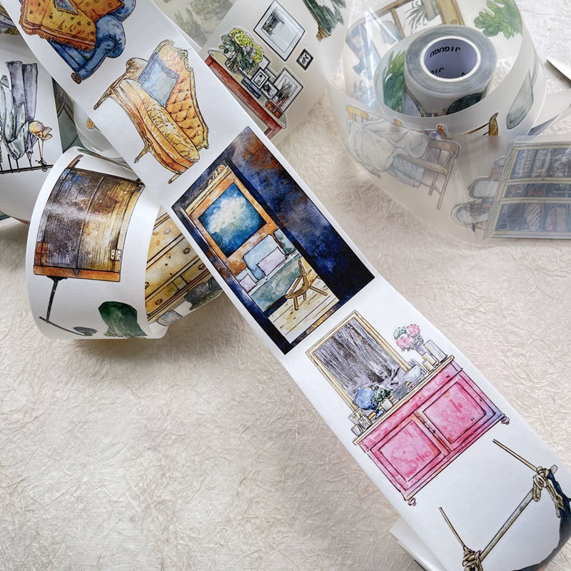 DingDing Vol8【29#Reside】Home Furnishing,Original Design Vintage Scenery Washi/PET Tape Stickers, for Scrapbook Supplies,Scrapbook Tape Stickers,Junk Journal Supplies, Journaling Stickers,Bullet Journals