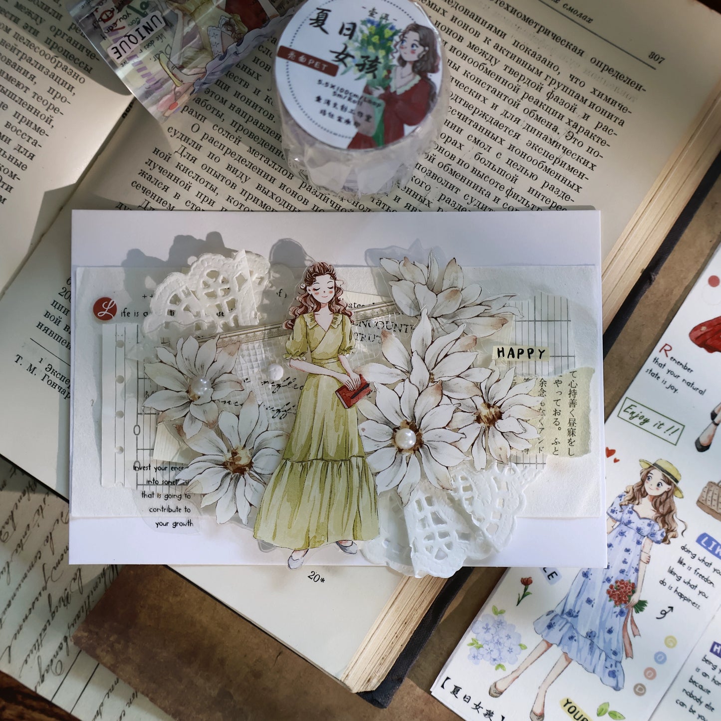 YiEr Vol13【Girls of Summer】Orginal Design Character Washi/Pet Tape Light Retro Stickers