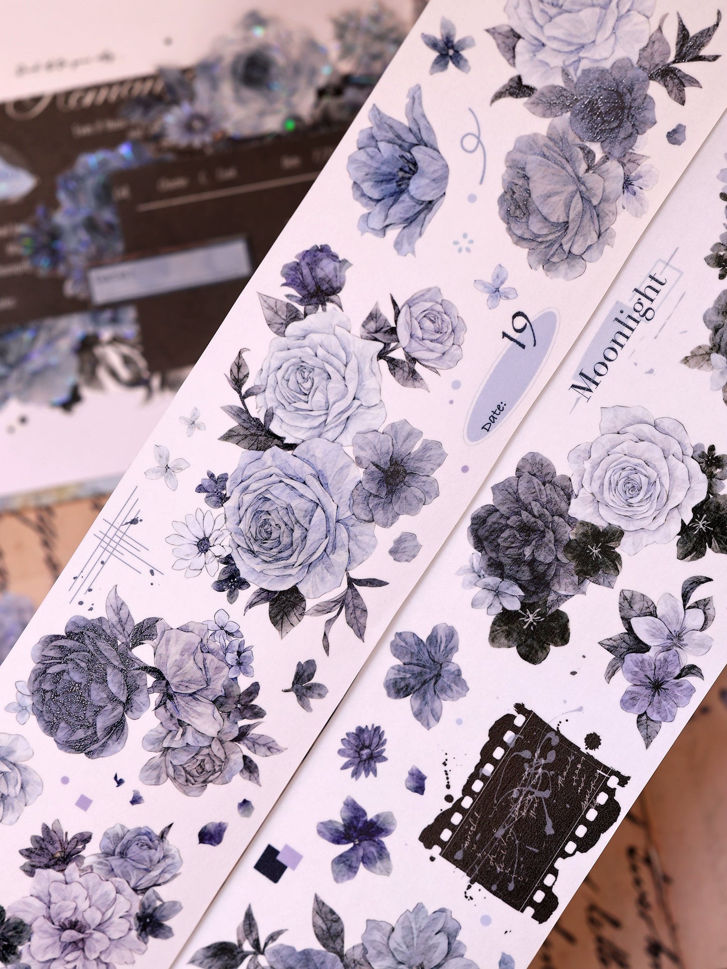 XiaoBaiJia【LanYan / Caramel Latte】Light Retro Flower Orginal Design Washi Pet Floral Tape Landscaping Stickers