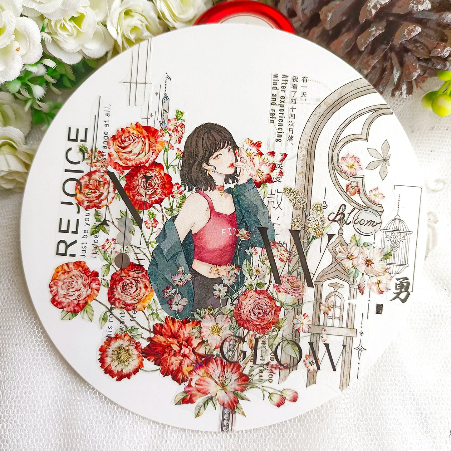 ZiYuanSu【Morning Record】English Text Pre-cut Washi/PET Tape,for Scrapbook Supplies,Scrapbook Tape Stickers,Junk Journal Supplies