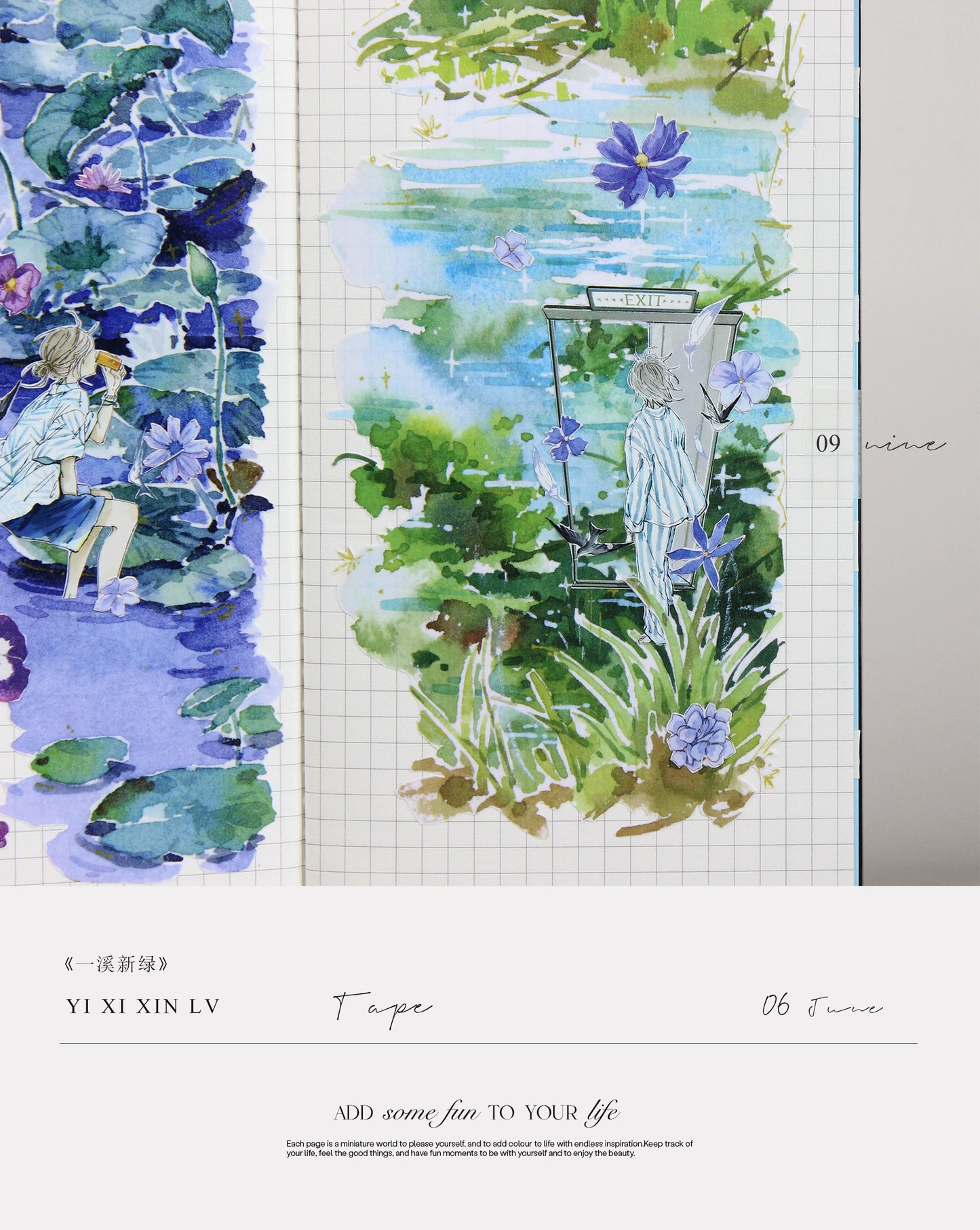 Moodtape【Yixi New Green】Grassland Landscap Original Design Washi/Pet Tape Stickers,for Scrapbook Supplies,Scrapbook Tape Stickers,Junk Journal Supplies