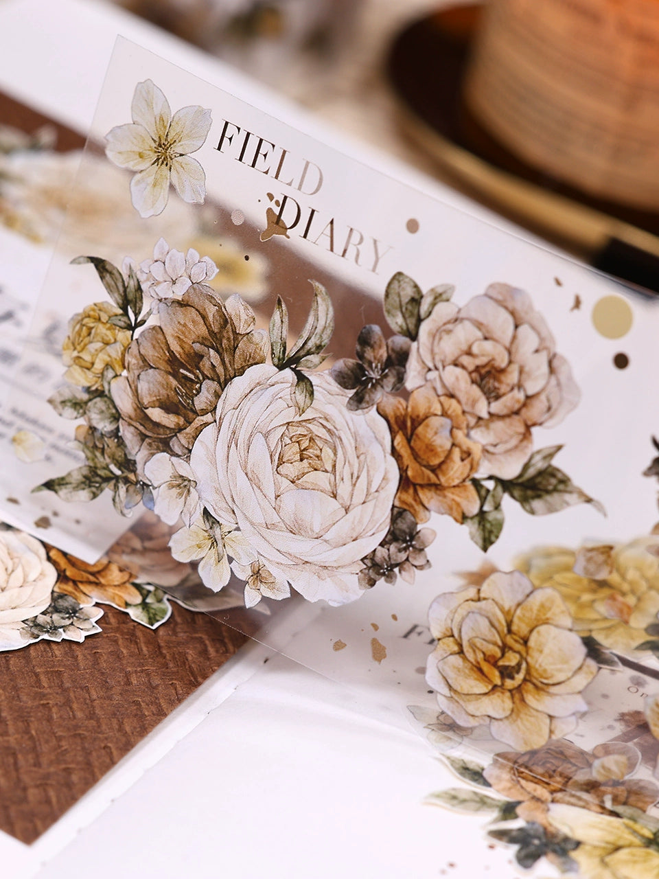 XiaoBaiJia【LanYan / Caramel Latte】Light Retro Flower Orginal Design Washi Pet Floral Tape Landscaping Stickers