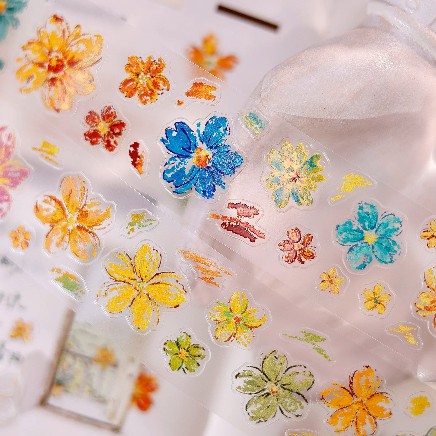 XiaoBaiJia Salt Series【Shallow Salt Flower Town】Pre-cut Orginal Design Flora Washi/Pet Tape Light Retro Stickers