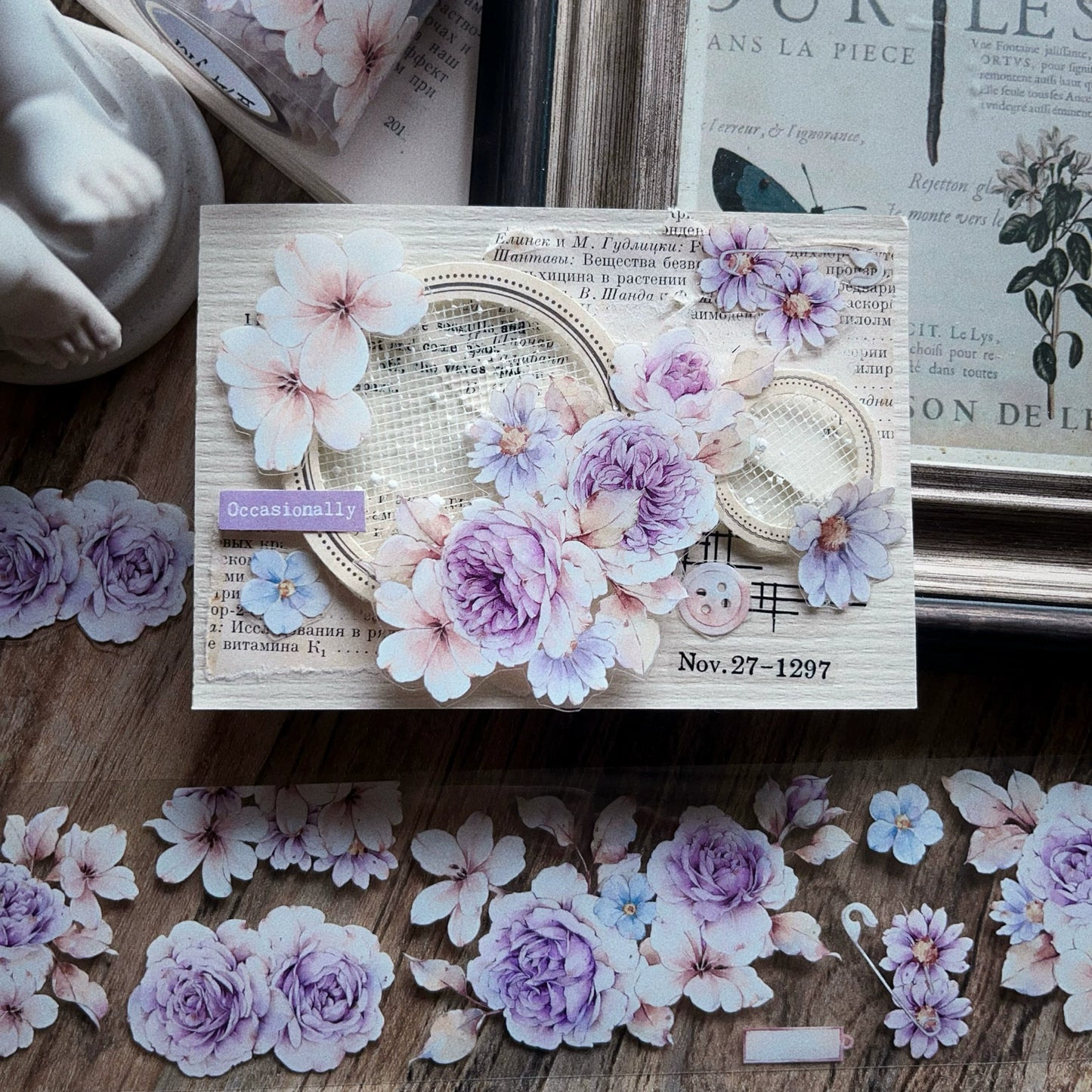 YiEr Vol11【Dushan Purple】Light Retro Floral Washi Tape and PET Stickers
