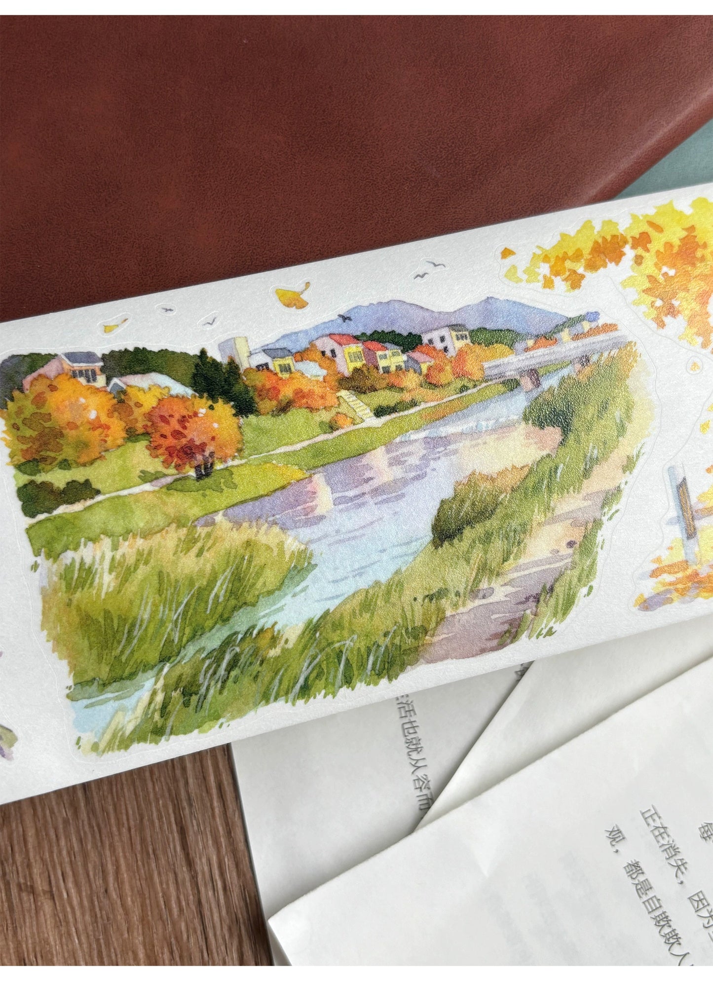 ZiYuanSu【Gradually Strengthening the Autumn Atmosphere】Background Scene Pre-cut Washi/PET Tape,for Scrapbook Supplies,Scrapbook Tape Stickers,Junk Journal Supplies