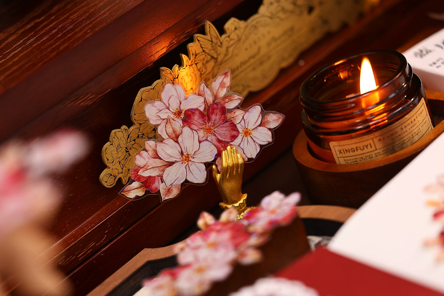 XiaoBaiJia【Red Longing Follower】Light Retro Red Flower Orginal Design Washi Pet Floral Tape Landscaping Stickers