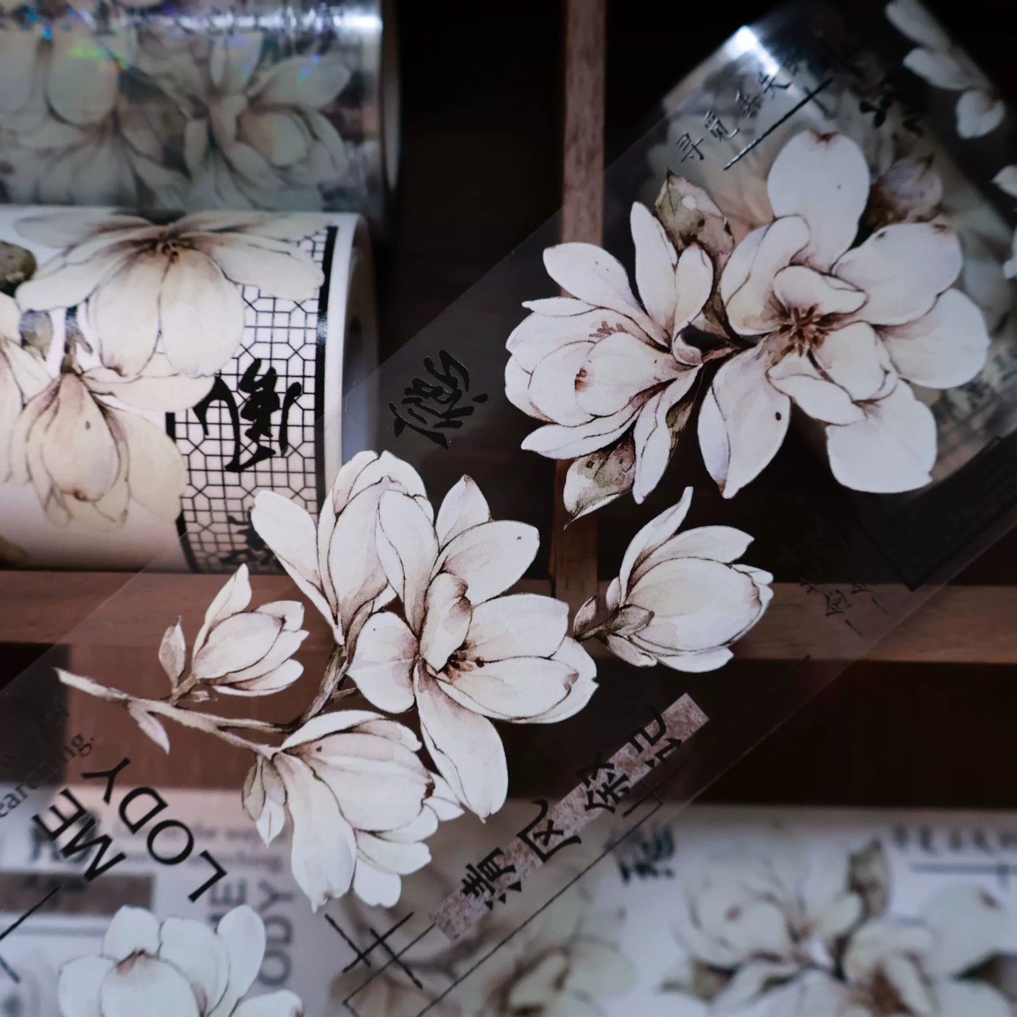 YiEr Vol14【Moon Condensation Fragrance】Ancient Style Magnolia Floral Washi Tape and PET Stickers