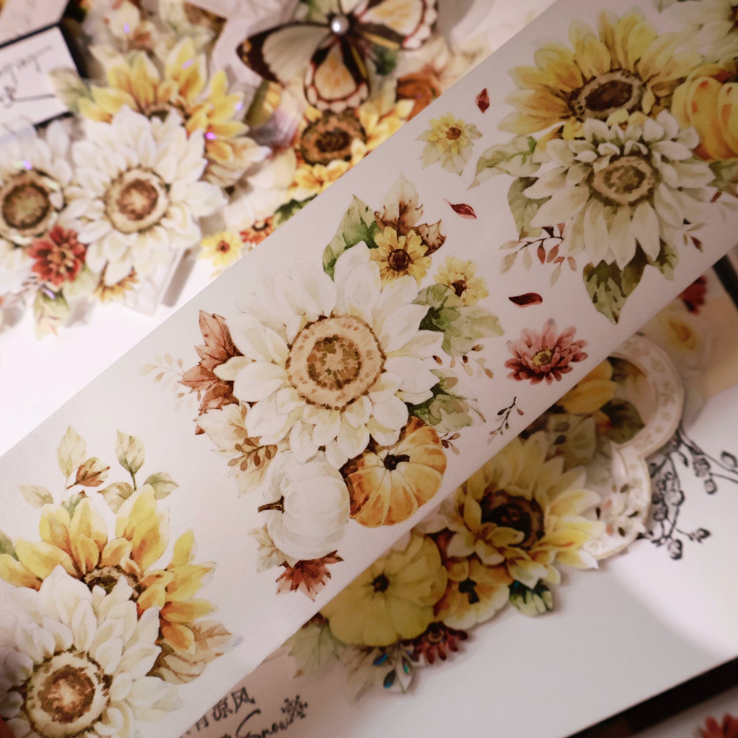 YiEr Vol14【Fields of Gold】Sunflower Floral Washi Tape and PET Stickers