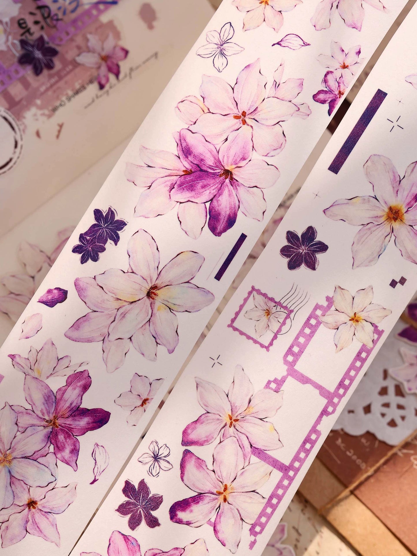 XiaoBaiJia【Windy Purple】Light Retro Orginal Design Washi Pet Floral Tape Light Retro Landscaping Stickers