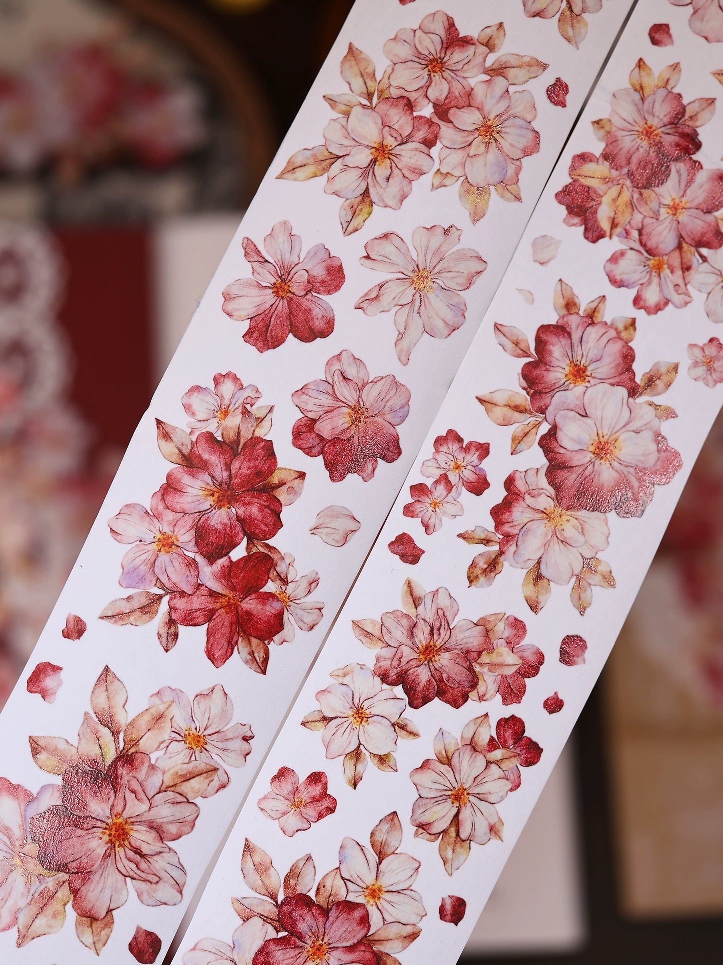 XiaoBaiJia【Red Longing Follower】Light Retro Red Flower Orginal Design Washi Pet Floral Tape Landscaping Stickers