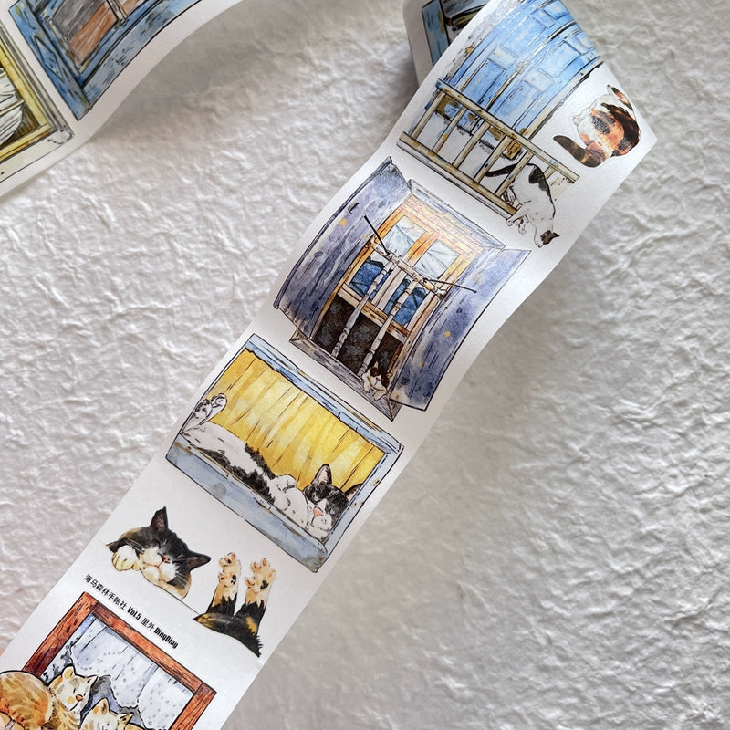 Seahorse Forest Vol5【A31#Inside and Outside】Cute Cat and Doors&Windows Scene,Original Design Pre-Cut Washi/PET Tape Stickers,for Scrapbook Supplies,Junk Journal Supplies