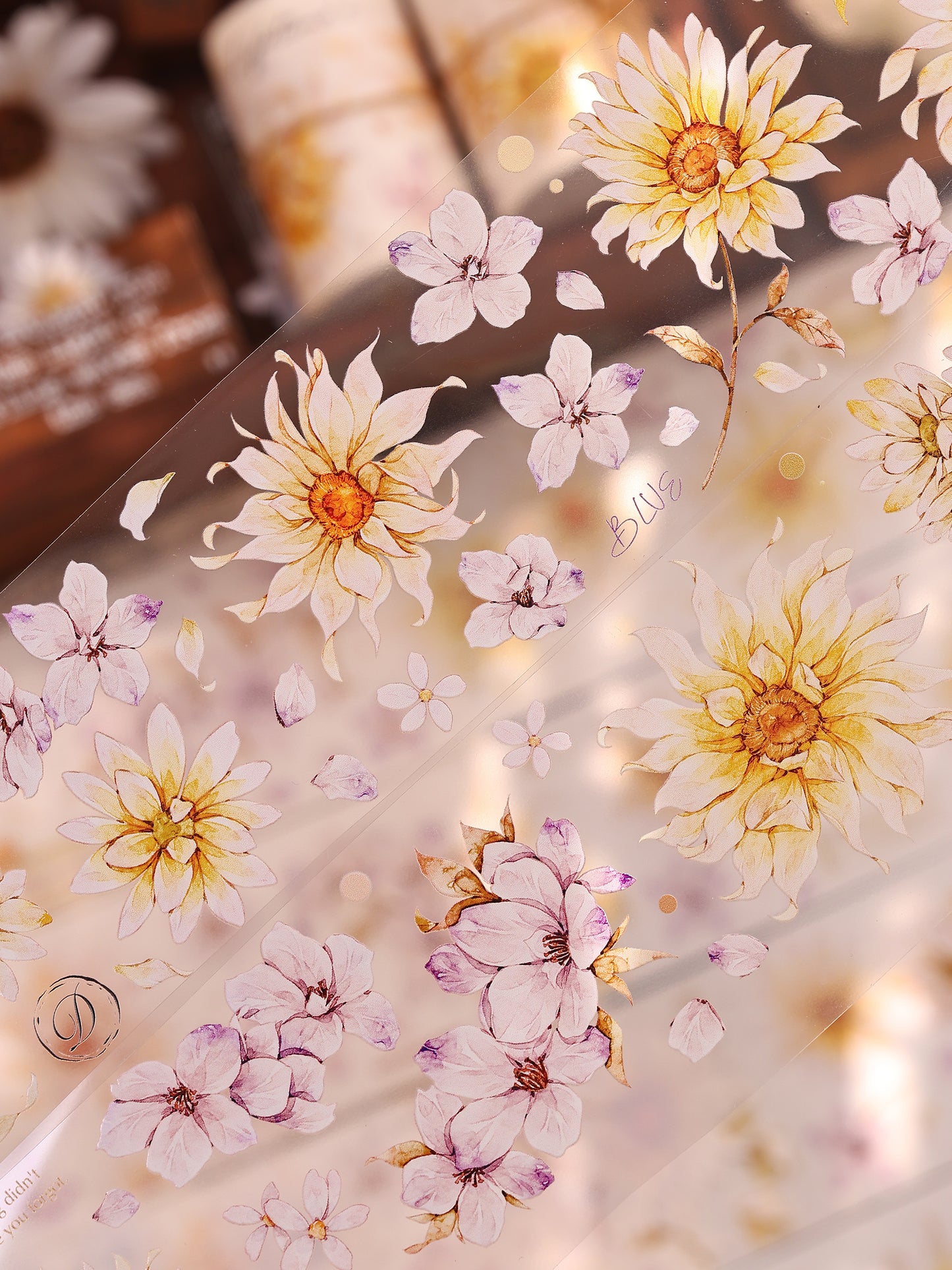 XiaoBaiJia【Franju】【 Floating Light Warm Orange】Orginal Design Washi/Pet Floral Tape Light Retro Landscaping Stickers