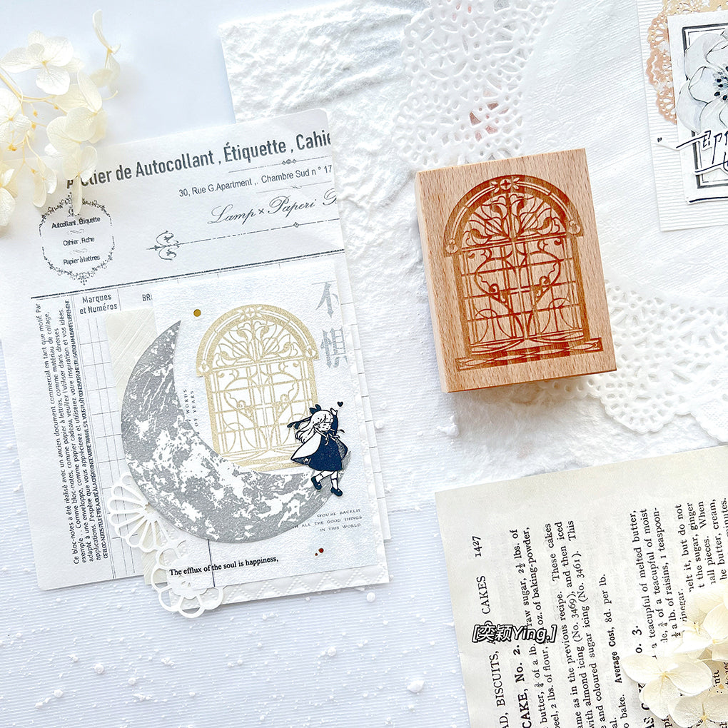 Yiying Yimengwu 【Window Under the Moon】Light Retro Moon Window Wooden Stamp