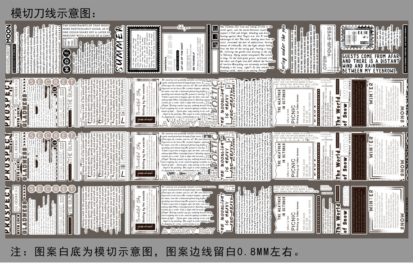 ZiYuanSu【Prose Discourse】English Text Pre-cut Washi/PET Tape,for Scrapbook Supplies,Scrapbook Tape Stickers,Junk Journal Supplies