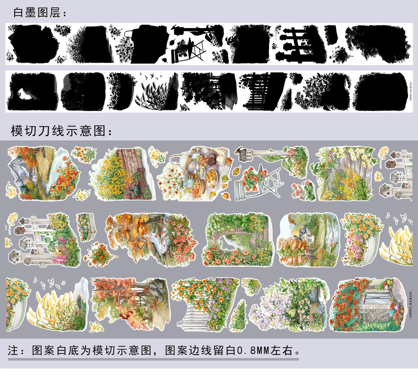 ZiYuanSu【Walk Towards the Wild】Background Scene/Landscape Pre-cut Washi/PET Tape,for Scrapbook Supplies,Scrapbook Tape Stickers,Junk Journal Supplies