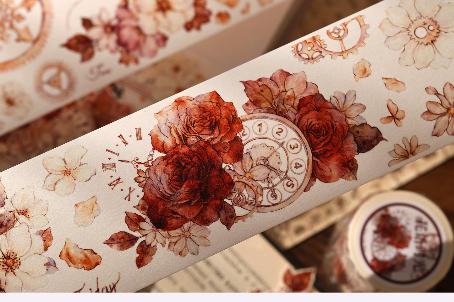 XiaoBaiJia【Flower Language Time】Light Retro Gear Red Moon Season Follower Orginal Design Washi Pet Tape Landscaping Stickers