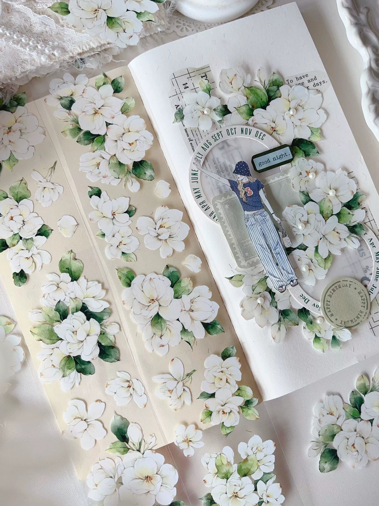 YiEr Vol11【Jasmine Flower】Floral Washi Tape and PET Stickers