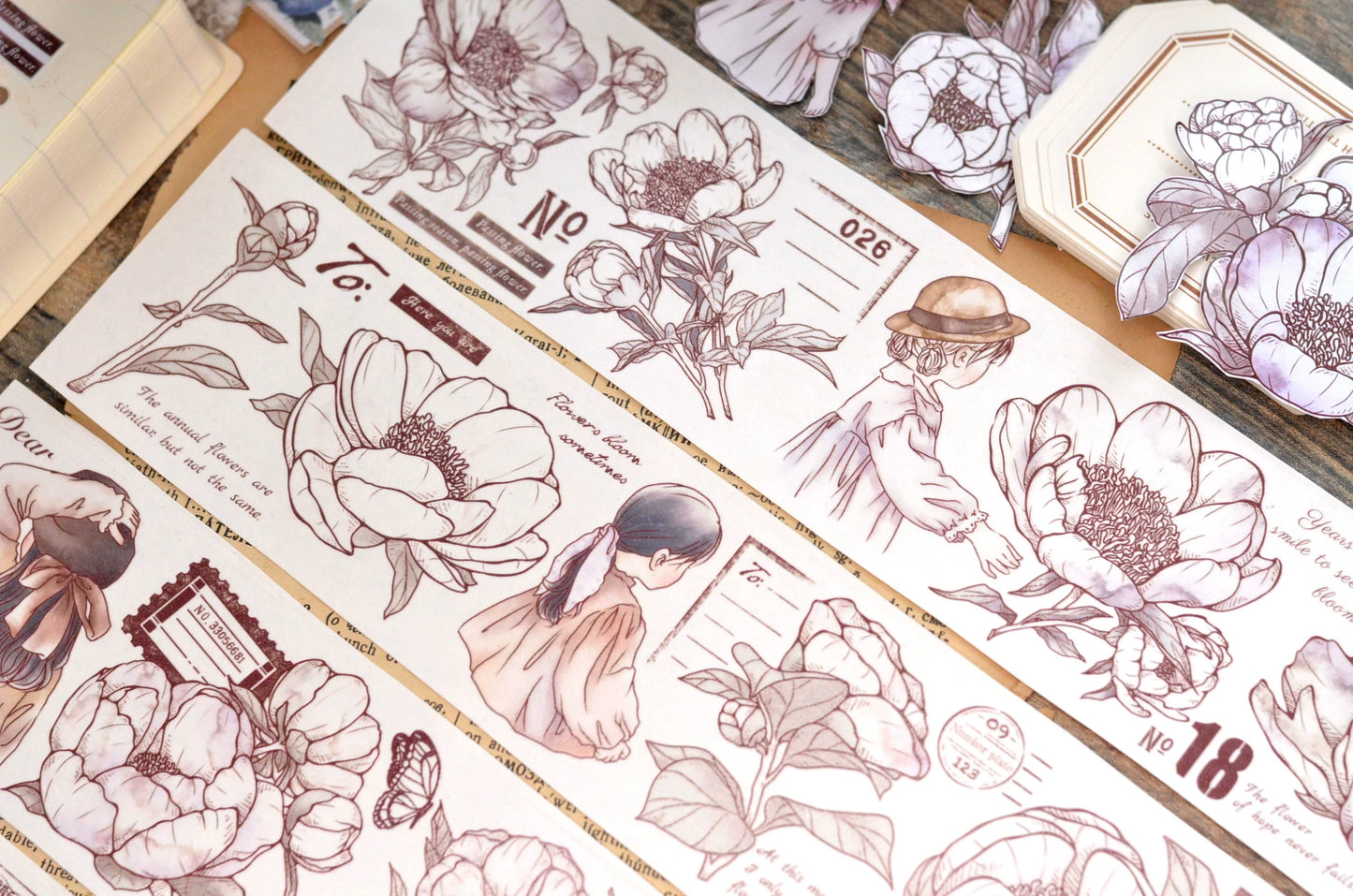 XiaoBaiJia【The Symbolism of Flowers】Light Retro Orginal Design Washi Pet Floral Tape Light Retro Landscaping Stickers