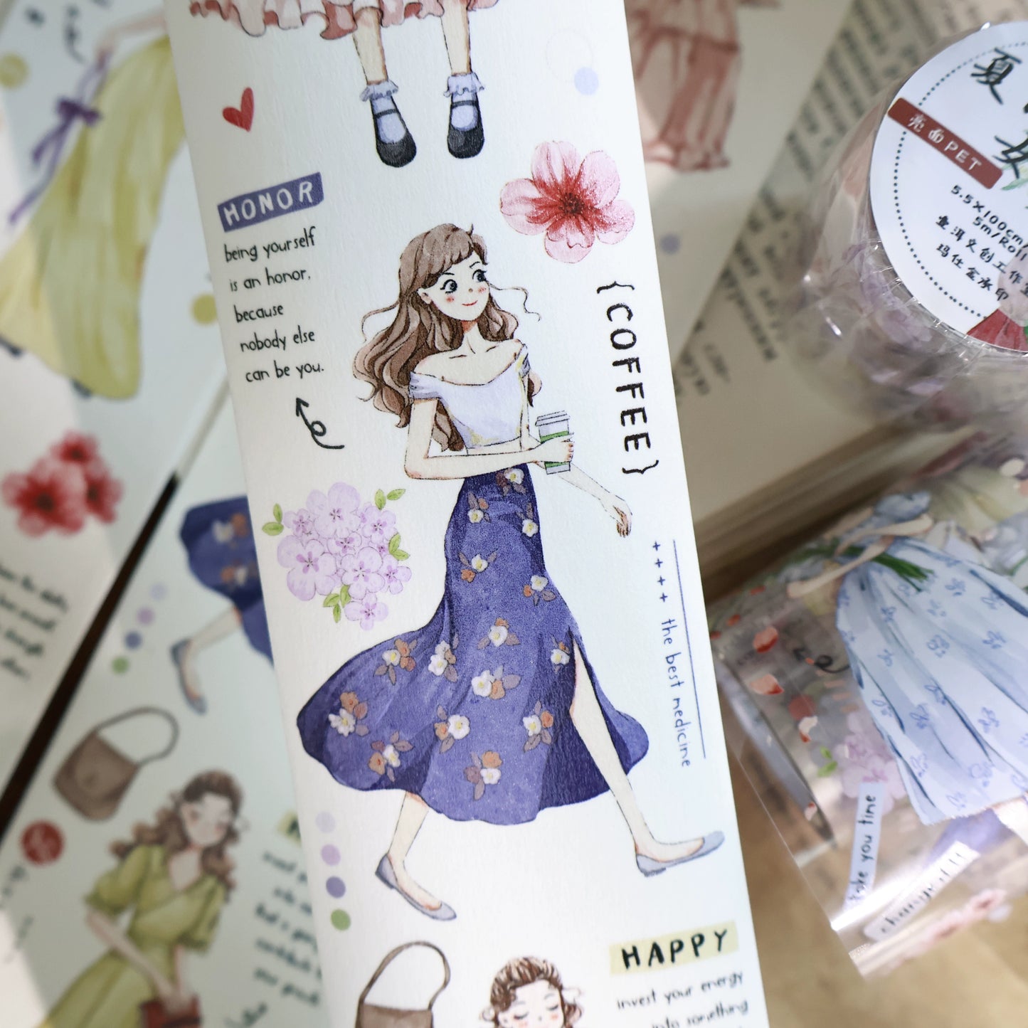 YiEr Vol13【Girls of Summer】Orginal Design Character Washi/Pet Tape Light Retro Stickers