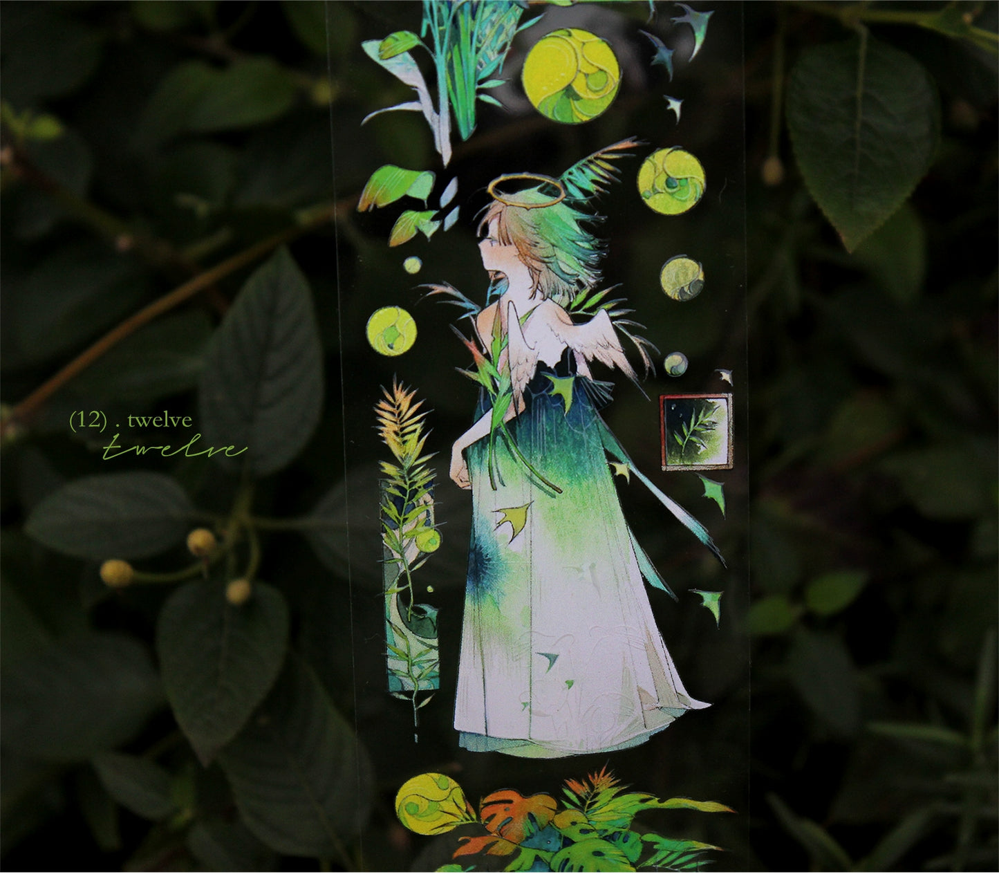 Moodtape【At Dusk in Spring and Green Mountains】Original Character Elf Design Washi/Pet Tape Stickers,for Scrapbook Supplies,Scrapbook Tape Stickers,Junk Journal Suppliesmoodtape