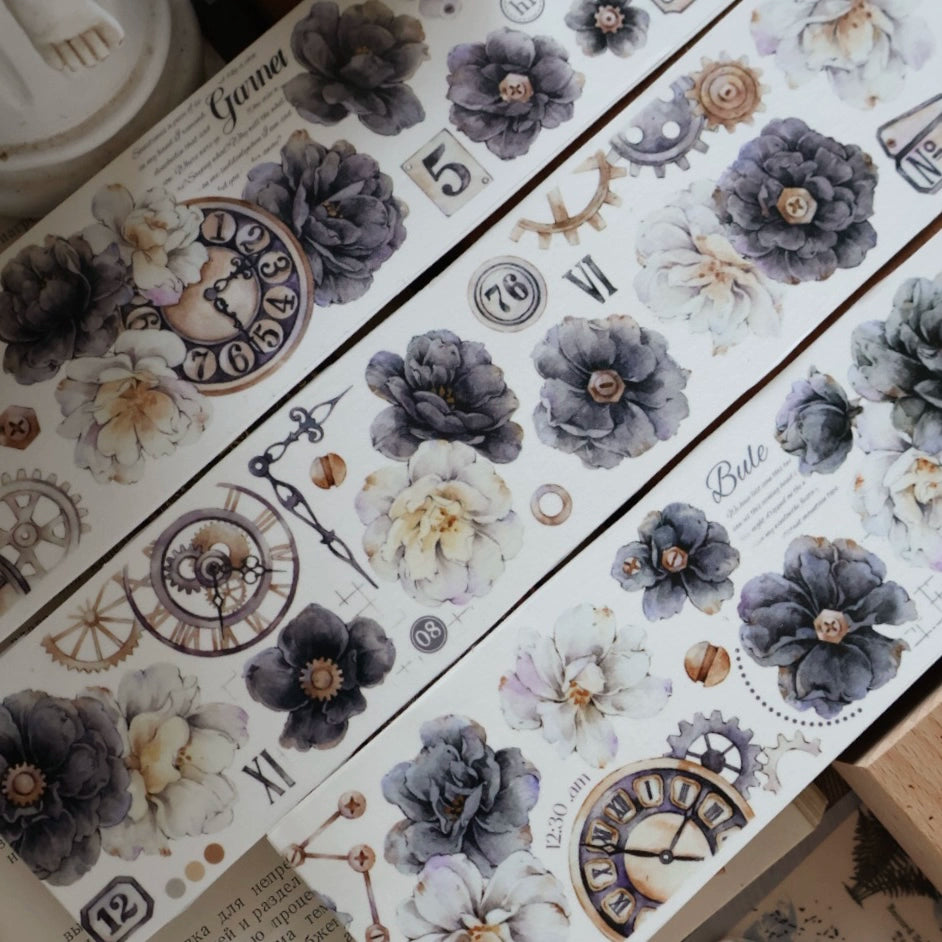YiEr Vol13【Smoke Ink White】Orginal Design Washi/Pet Floral Tape Light Retro Landscaping Stickers