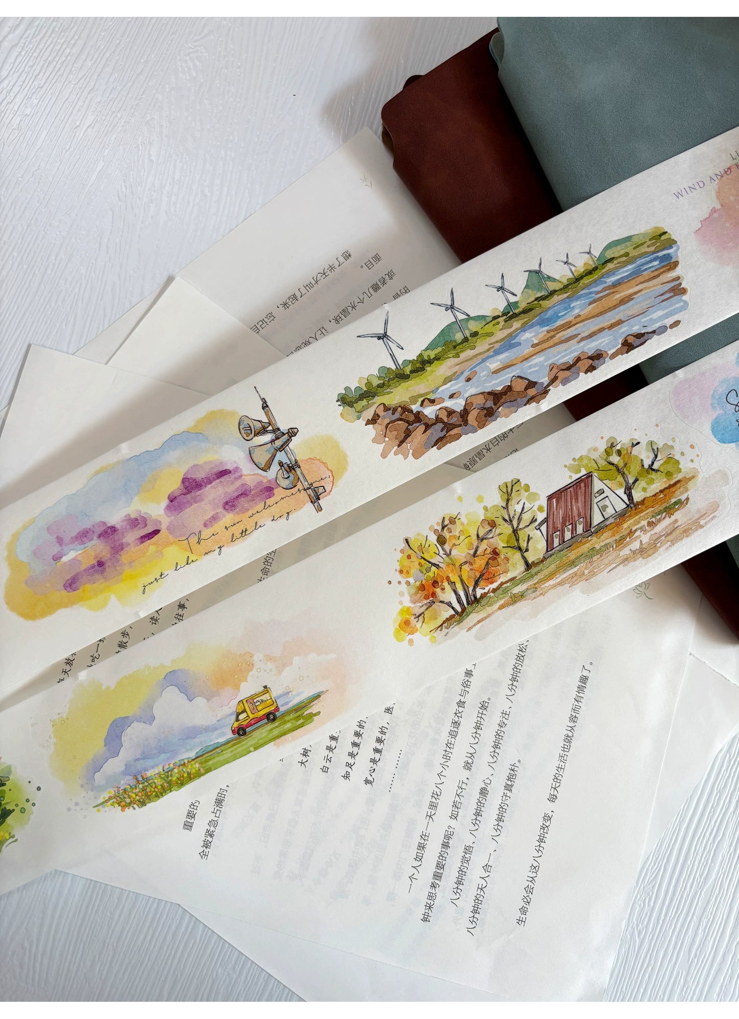 ZiYuanSu Vol12【Light Wind Cloud Shadow】Scene/Landscape Pre-cut Washi/PET Tape,for Scrapbook Supplies,Scrapbook Tape Stickers,Junk Journal Supplies