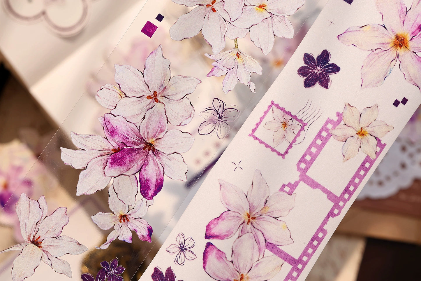 XiaoBaiJia【Windy Purple】Light Retro Orginal Design Washi Pet Floral Tape Light Retro Landscaping Stickers