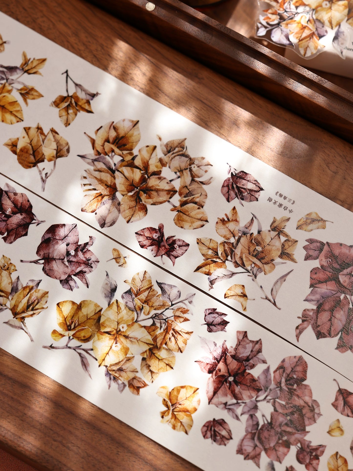 XiaoBaiJia【Bougainvillea Follower】Light Retro Tea Brown Flower Orginal Design Washi Pet Floral Tape Landscaping Stickers
