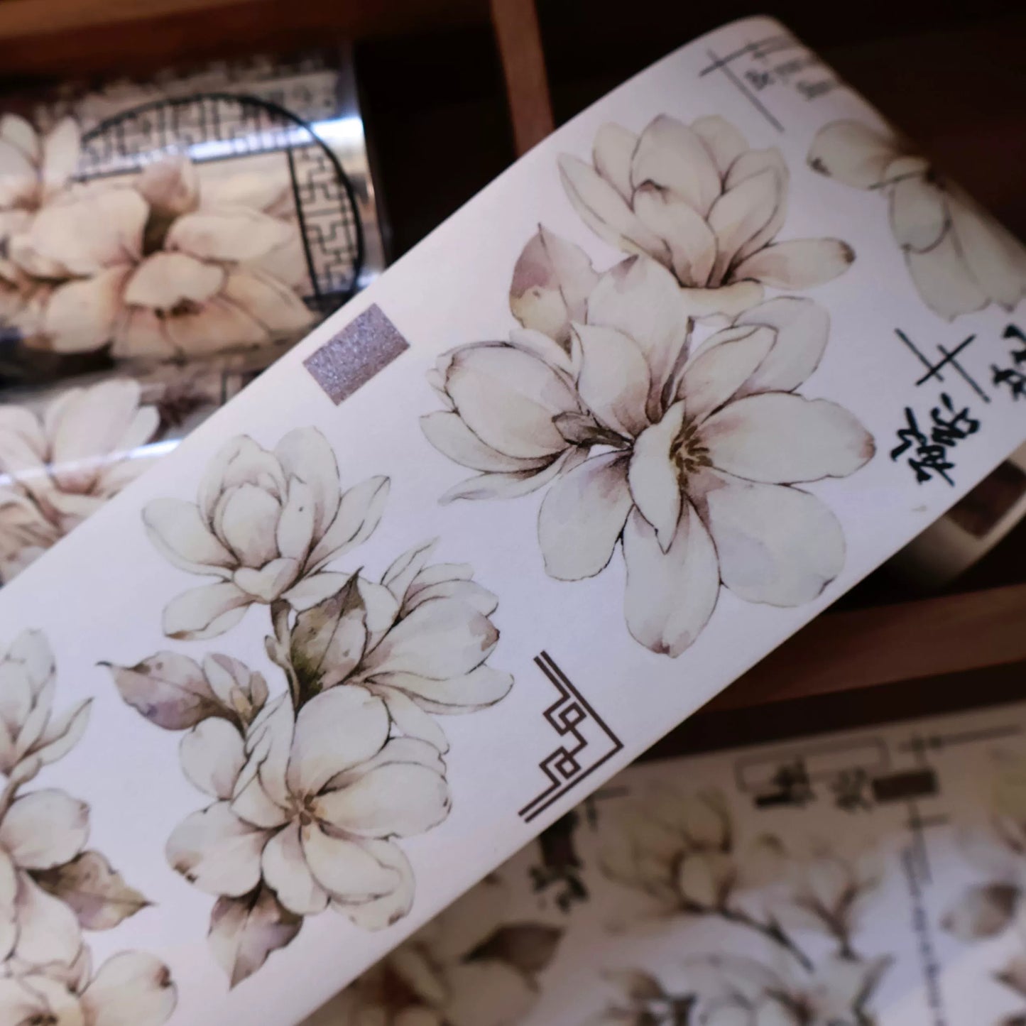 YiEr Vol14【Moon Condensation Fragrance】Ancient Style Magnolia Floral Washi Tape and PET Stickers