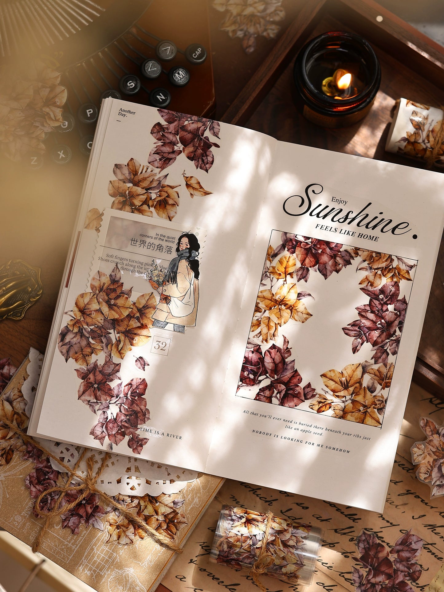 XiaoBaiJia【Bougainvillea Follower】Light Retro Tea Brown Flower Orginal Design Washi Pet Floral Tape Landscaping Stickers